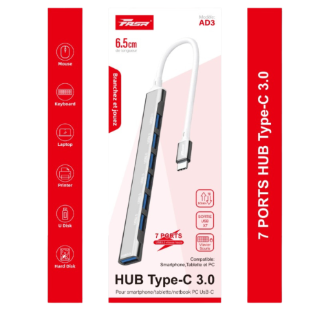 Connecteur, Multiprise USB - Adaptateur HUB 7 Ports Type-C vers USB 2.0 / USB 3.0 - FASR AD3, prix de gros.