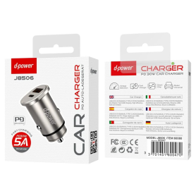 48W Car Charger with 2 Type-C + USB-A Ports - D-power J8506 - Grey Car Adapter, Auto Charger - 48W Car Charger with 2 Type-C + USB-A Ports - D-power J8506 - Grey, wholesale price