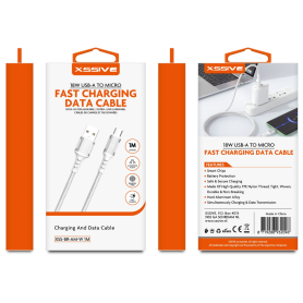 Cable, Charger - Braided USB-A/Micro 18W 1M Charging Cable XSSIVE XSS-BR-AM-W 1M - White, wholesale price