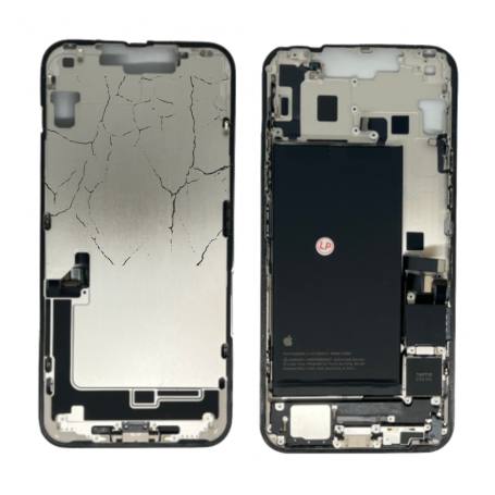 Mobile Phone Parts - White iPhone 14 chassis - Charging connector without back glass and battery (original, removed) - Broken, w