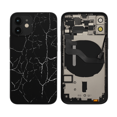 Châssis, Cadre - Châssis Complet iPhone 12 Mini Noir - Connecteur de Charge sans Batterie (Origine Demonté) Cassé, prix de gros.