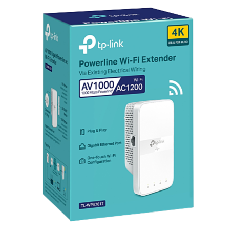 Powerline Extender, Wi-Fi Booster - TP-Link TL-WPA7617(EU) AV1000 Powerline Wi-Fi Repeater Amplifier, AC1200 Dual-Band Wi-Fi, Gi