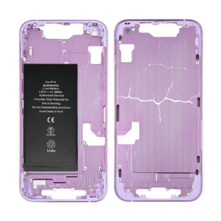 Mobile Parts - iPhone 14 Chassis Purple - without Charging Connector with Battery without Back Glass (Original Removed) - Broken