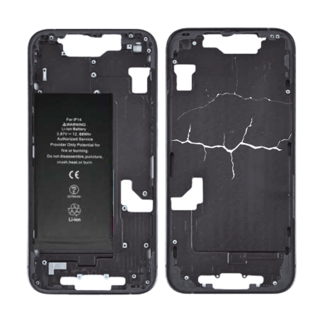 Smartphone Parts - iPhone 14 Chassis Black - without Charging Connector with Battery without Back Glass (Original Removed) - Bro