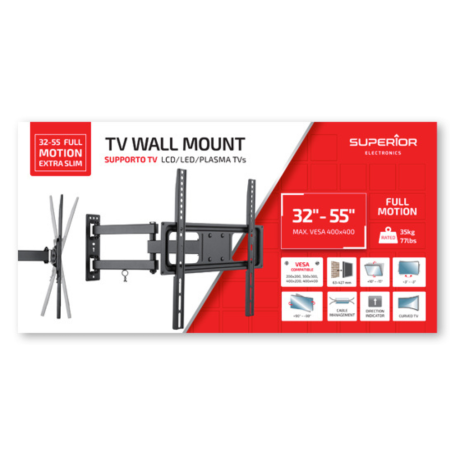 Support TV, Fixation Murale - Support TV Mural Extra Slim pour Ecran 32" à 55" - 35 kg Max / VESA 400×400 - Superior Electronics