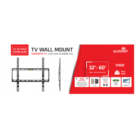 Support TV, Fixation Murale - Support Mural TV Fixe Extra Slim 32″-60″ - Compatible Samsung Q6/VESA Max 400/Max 35kg - Superior 