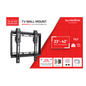 Fixation, Montage TV - Support Mural TV Incliné Extra Slim 23″-42″ - VESA Max 200/Max 35 kg - Superior Electronics SUPSTV008, pr