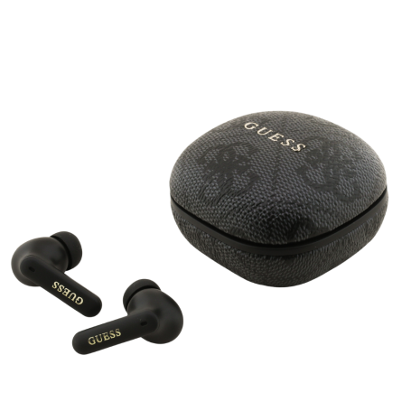 Écouteurs, Casque - Écouteurs sans Fil Bluetooth + Boîtier de Chargement PU Type-C avec Logo 4G GUESS GUTWST3P4EGK - Noir, prix 