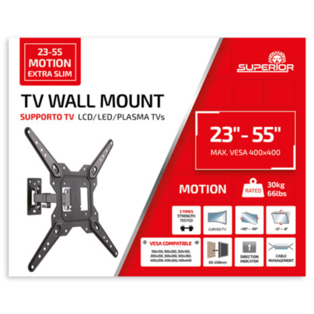 TV Bracket, Wall Mount - Tilting Extra-Slim TV Wall Mount 23" to 55" Superior Electronics SUPSTV017 - VESA up to 400×400/Max Loa