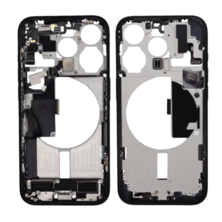Cadre, Boîtier - Châssis iPhone 15 Pro sans Vitre Arrière sans Batterie Titane Noir (Original Demonté) Grade B, prix de gros.