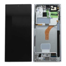 Écran, Display - Ecran Samsung Galaxy S22 Ultra (S908B) Blanc + Châssis (Original Démonté) - Grade B, prix de gros.