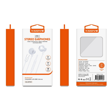 Casque, Oreillettes - Écouteurs Stéréo USB-C XSSIVE XSS-EP18W – Blanc, prix de gros.