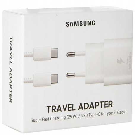 Kit Chargeur Type-C / Type-C Samsung 25W Blanc - Retail Box (Origine)