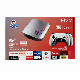 Android TV, Box Multimedia - Boîtier Android TV M77 4K avec 2 Manettes – TV Box Gaming & Multimédia, prix de gros.