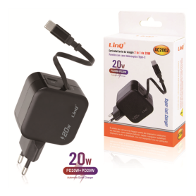 Charger, Power Adapter - LinQ AC2062 20W Travel Charger with Telescopic Cable Type-C, wholesale price