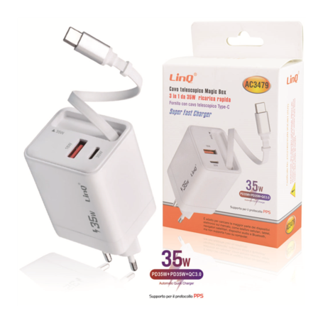 Chargeur Rapide LinQ AC3479 Type-C PD 35W + QC 3.0 | Etech-Parts