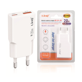 Chargeur USB, Adaptateur Secteur - Adaptateur Secteur double PD 20W + QC 3.0 - Chargeur Rapide LinQ AC2063, prix de gros.