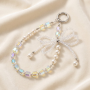 Strap, Necklace - Transparent Phone Lanyard with Bow, Beads, and Crystals - White, wholesale price
