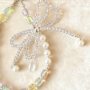 Strap, Necklace - Transparent Phone Lanyard with Bow, Beads, and Crystals - White, wholesale price