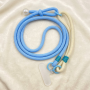 Lanyard, Cord - Phone Cord Necklace Long Braided Two-Tone Sky Blue/Beige with Mini Pouch and Pearl - 115cm, wholesale price