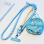Bijou, Lanière, Accessoire - Collier Téléphone Cordon Long Tressé Bicolore Bleu Ciel/Beige avec Mini Pochette et Perle - 115cm,