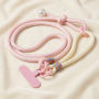 Support Téléphone, Lanière, Bandoulière - Collier Téléphone Cordon Long Tressé Bicolore Rose Poudré/Beige avec Mini Pochette et