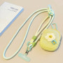 Accessoire Mobile, Lanière Téléphone - Collier Téléphone Cordon Long Tressé Bicolore Vert Menthe/Beige avec Mini Pochette et Per