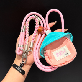 Lanière, Sangle - Collier Téléphone Cordon Long Tressé Bicolore Rose avec Mini Pochette, prix de gros.