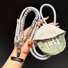 Lanière, Sangle - Collier Téléphone Cordon Long Tressé Bicolore Gris avec Mini Pochette, prix de gros.