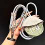 Lanière, Sangle - Collier Téléphone Cordon Long Tressé Bicolore Gris avec Mini Pochette, prix de gros.
