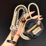 Étui, Lanière - Collier Téléphone Cordon Long Tressé Bicolore Marron avec Mini Pochette, prix de gros.