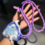 Jewelry, Accessory - Phone Cord Necklace Long Braided Bicolor Purple/Blue with Mini Pouch, wholesale price
