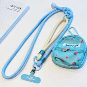 Lanière, Bandoulière - Collier Téléphone Cordon Long Tressé Bicolore Bleu/Vert avec Mini Pochette, prix de gros.
