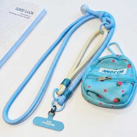 Lanière, Bandoulière - Collier Téléphone Cordon Long Tressé Bicolore Bleu/Vert avec Mini Pochette, prix de gros.