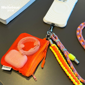 Lanière, Sangle - Collier Téléphone Cordon Long Tressé Bicolore Orange/Jaune avec Mini Pochette, prix de gros.