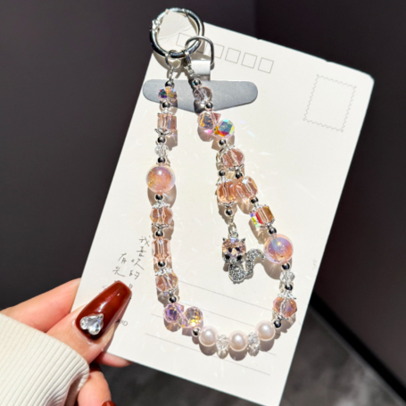 Attache, Cordon, Sangle - Lanière de Téléphone Portable Rose avec Porte-bonheur Renard, prix de gros.