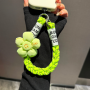Dragonne, Sangle - Lanière de Téléphone Portable Courte Tressée Vert Néon avec Décoration Fleur Smiley, prix de gros.