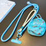 Bijou, Lanière, Accessoire - Collier Téléphone Cordon Long Tressé Bicolore Bleu Ciel/Beige avec Mini Pochette et Perle - 115cm,