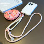 Support Téléphone, Lanière, Bandoulière - Collier Téléphone Cordon Long Tressé Bicolore Rose Poudré/Beige avec Mini Pochette et