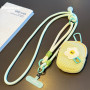 Accessoire Mobile, Lanière Téléphone - Collier Téléphone Cordon Long Tressé Bicolore Vert Menthe/Beige avec Mini Pochette et Per