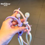 Phone Strap, Lanyard - Phone Necklace Long Braided Two-tone Mint Green/Beige with Mini Pouch and Pearl - 115cm, wholesale price