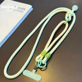 Lanière, Cordon - Collier Téléphone Cordon Long Tressé Bicolore Vert Menthe/Beige avec Perle - 115cm, prix de gros.