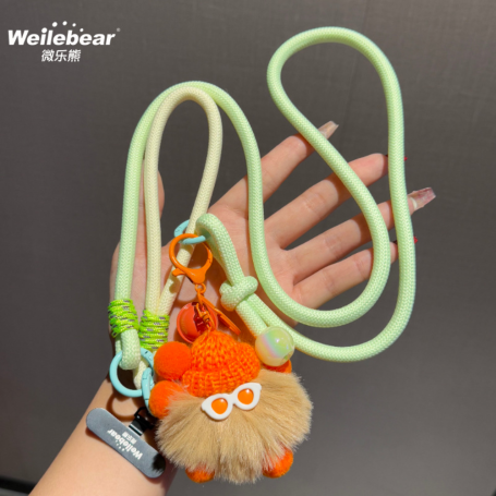 Lanière, Sangle - Collier Téléphone Cordon Long Tressé Bicolore Vert/Beige avec Peluche Monstre, prix de gros.