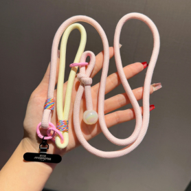 Collier Téléphone Cordon Long Tressé Rose Poudré/Beige | Etech-Parts