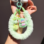 Wristband, Bracelet - Plush Green Wrist Phone Strap with Doll Keychain and Pom Pom, wholesale price
