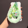 Wristband, Bracelet - Plush Green Wrist Phone Strap with Doll Keychain and Pom Pom, wholesale price