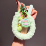Wristband, Bracelet - Plush Green Wrist Phone Strap with Doll Keychain and Pom Pom, wholesale price