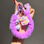 Accessory, Ornament - Plush Purple Wrist Phone Strap with Doll Keychain and Pom Pom, wholesale price