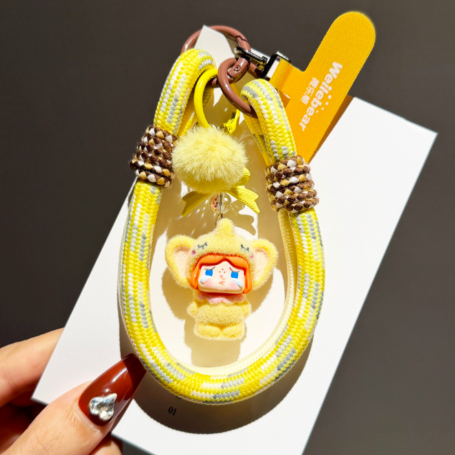 Bracelet, Dragonne - Lanière Téléphone Poignet Moelleuse Jaune avec Porte-clés Poupée, prix de gros.
