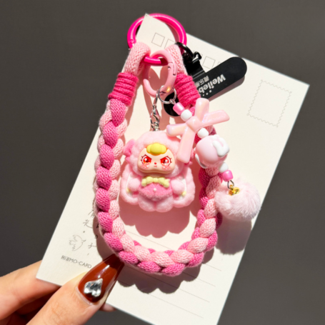 Lanyard, Strap - Plush Pink Wrist Phone Lanyard with Doll Keychain, wholesale price